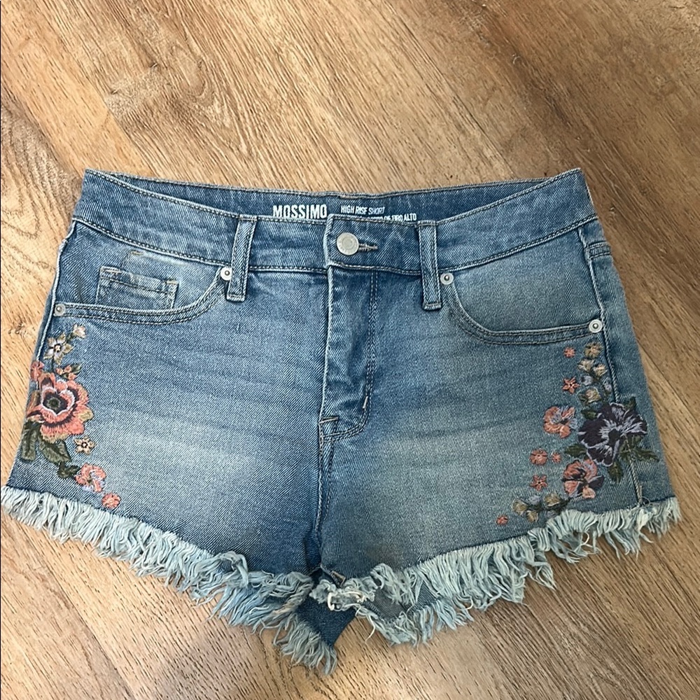 Mossimo Supply Co. Blue Jean Shorts with Floral Embroidery